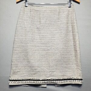 Kay Unger Tweed Pencil Skirt Womens 10 Stripe Fringe Lined Workwear Old Money